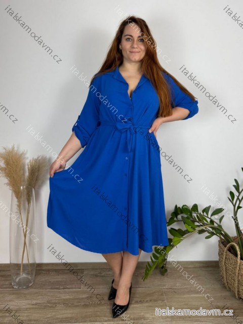 Šaty dlhé košeľové s opaskom dlhý rukáv dámske nadrozmer (46/48/50 ONE SIZE) TALIANSKA MÓDA IM424846
