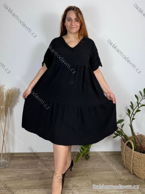 Šaty letný mušelín bavlnené rukáv dámske nadrozmer (50/52/54 ONE SIZE) TALIANSKA MÓDA IM425161/DUR