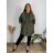 Bunda stahovací slabá na zip s kapucí dlouhý rukáv dámská nadrozměr (50/52/54 ONE SIZE) ITALSKÁ MÓDA IMC25097/DUR 50/52 zelená khaki