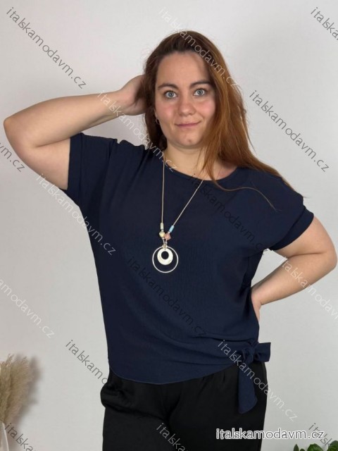 Tunika s príveskom krátky rukáv dámska nadrozmer Pegy (48/50/52 ONE SIZE) TALIANSKA MÓDA IM425031/DUR 48/50 tmavo modrá