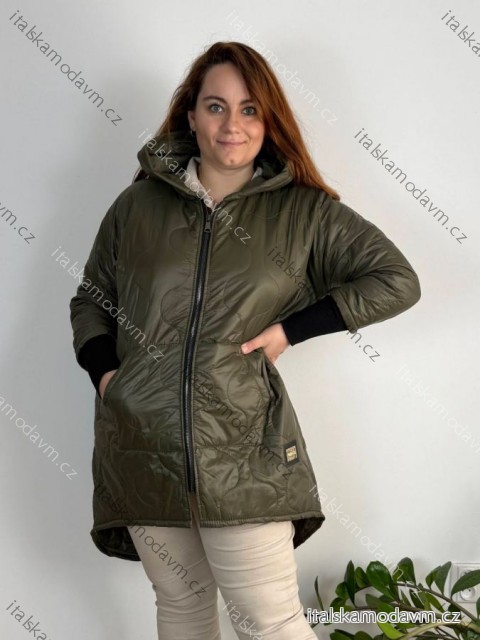 Bunda  s kapucí dámská nadrozměr (3XL/4XL ONE SIZE) ITALSKÁ MÓDA IM423683/DUR khaki 3XL/4XL