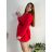 Šaty krátké mikinové dlouhý rukáv dámské oversize (M/L/XL ONE SIZE) ITALSKÁ MÓDA IMD25PEGY/DUR M/L červená