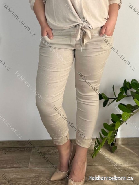 Nohavice strečové dámske nadrozmer (46/48/50 ONE SIZE) TALIANSKA MÓDA IM525BETTANY/DUR 48/50 béžová smotanová