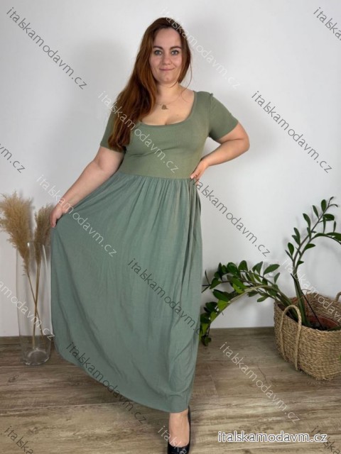Šaty dlhé voľnočasové letné dámske nadrozmer (42/44/46 ONE SIZE) TALIANSKA MÓDA IM425140/DUR 44/46 zelená khaki