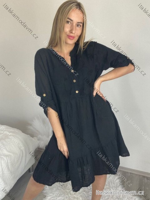 Šaty košilové oversize 3/4 rukáv dámské nadrozměr (XL/2XL ONE SIZE) ITALSKÁ MÓDA IM423DENY/DUR XL/2XL Černá