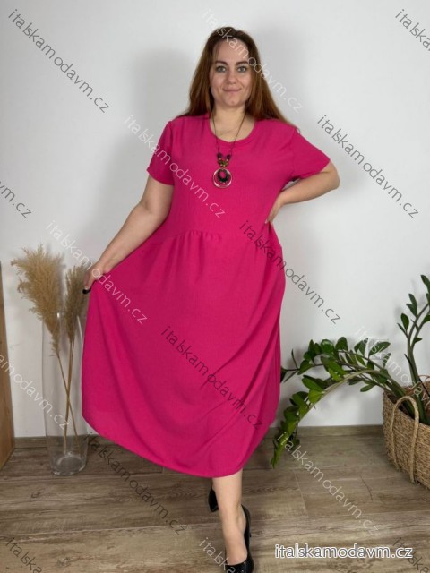 Šaty s přívěskem dlhé krátky rukáv dámske nadrozmer (54/56/58 ONE SIZE) TALIANSKA MóDA IM424277/DUR tmavo ružová 56-58