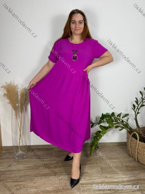Šaty s príveskom dlhé krátky rukáv dámske nadrozmer (54/56/58 ONE SIZE) TALIANSKA MóDA IM424277/DUR fuchsiová 56/58