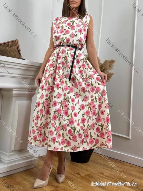 Šaty letné kvetinové s opaskom bez rukávu dámske nadrozmer (S/M/L ONE SIZE) TALIANSKA MÓDA IMWGB25225/DUR