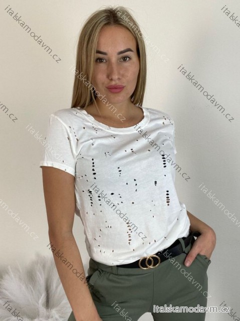 Tričko krátký rukáv dirkované dámské (S/M/L ONE SIZE) ITALSKá MóDA IM521020/DR