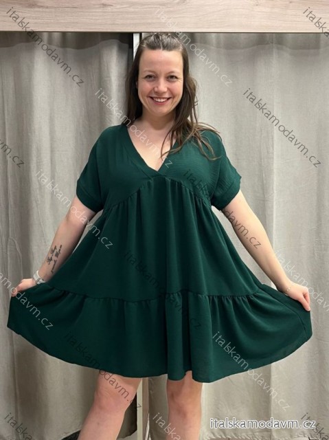 Šaty letní oversize krátký rukáv dámské nadrozměr (42/44/46 ONE SIZE) ITALSKá MóDA IM424386/DUR -   zelená smaragdová -   44/46