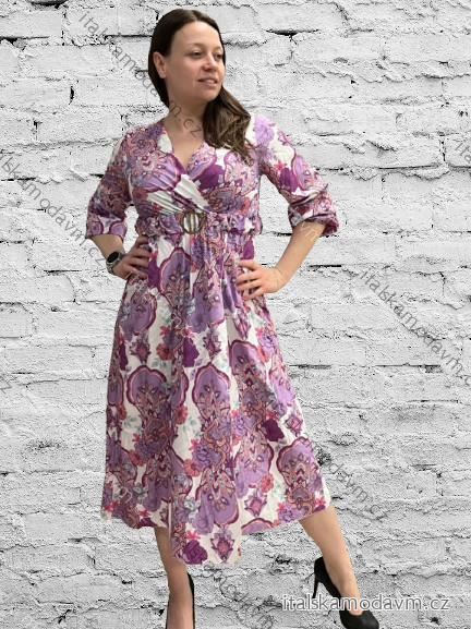 Šaty letné elegantný dlhý rukáv dámske (S/M ONE SIZE) TALIANSKA MÓDA IMD23114/DUR fialová S/M/L