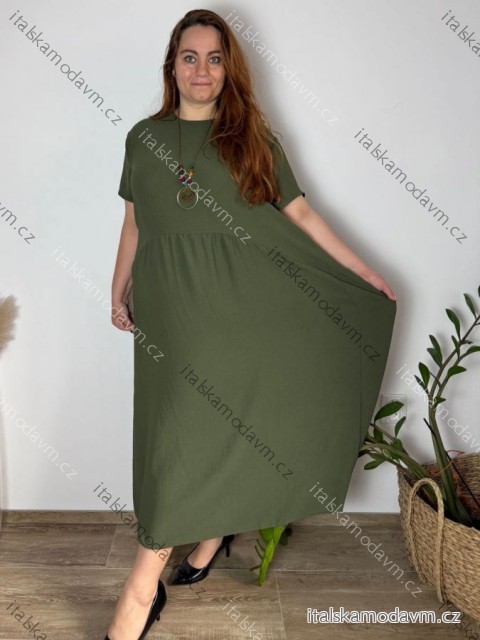 Šaty s přívěskem dlhé krátky rukáv dámske nadrozmer (54/56/58 ONE SIZE) TALIANSKA MóDA IM424277/DR zelená khaki 56-58