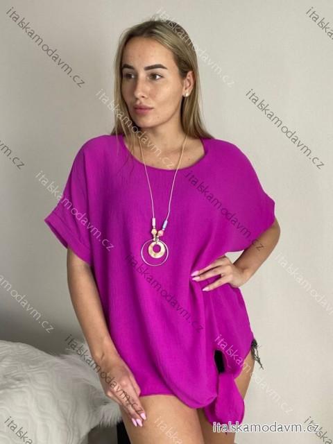 Tunika s príveskom krátky rukáv dámska nadrozmer (4850/52 ONE SIZE) TALIANSKA MÓDA IM425031/DUR fuchsiová 50/52