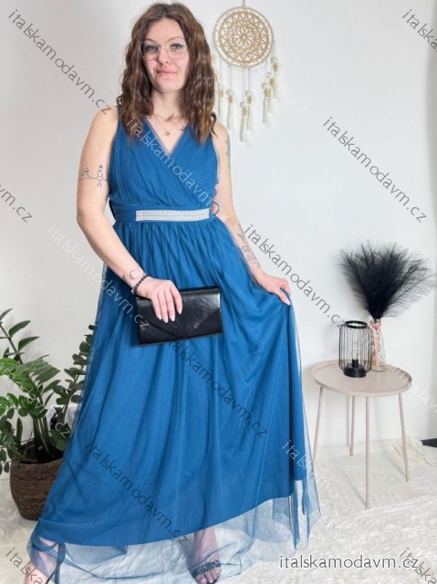 Šaty dlhé spoločenské elegantné plesové dámske (S/M ONE SIZE) TALIANSKA MÓDA IMM22Q52232/DUR petrolejová S/M/L