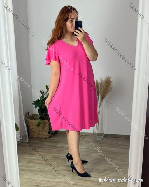 Šaty oversize krátky rukáv dámske nadrozmer (3XL/4XL/5XL ONE SIZE) TALIANSKA MÓDA IMBM23OVER/DUR tm. růžová 4XL/5XL