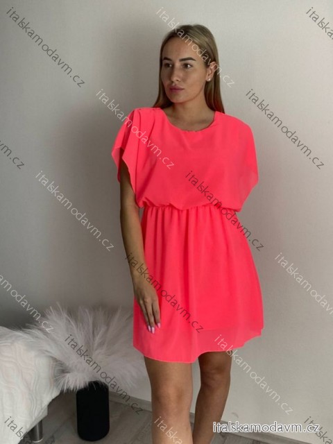 Šaty krátké šifonové krátký rukáv dámské (S/M/L ONE SIZE) ITALSKÁ MÓDA IM425149/DUR S/M růžová neon