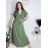 Šaty letní košilové s páskem krátký rukáv dámské Luka (M/L/XL ONE SIZE) ITALSKá MóDA IM425036/DUR zelená khaki L/XL