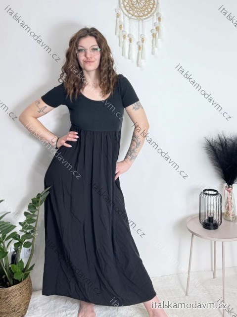 Šaty dlouhé letní žebrované krátký rukáv dámské Maria-M (XS/S/M/L ONE SIZE) ITALSKÁ MÓDA IMSM25128/DUR