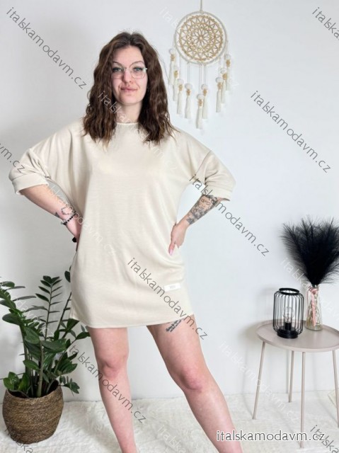 Šaty krátke oversize 3/4 dlhý rukáv dámske (M/L/XL ONE SIZE) TALIANSKA MÓDA IMD25009/DUR béžová L/XL