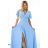 Šaty společenské dlouhé elegantní s rozparkem krátký rukáv JENNIFER dámské (S-2XL) polská moda NMC-581-3/DUR svetlo modrá 5XL