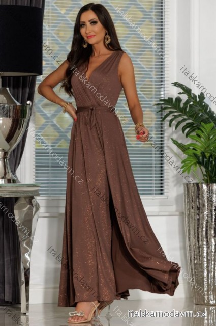 Šaty dlouhé elegantní třpytivé bez rukávu nadrozměr dámské (36-44) POLSKÁ MÓDA PMLEL24SALMA11/DR