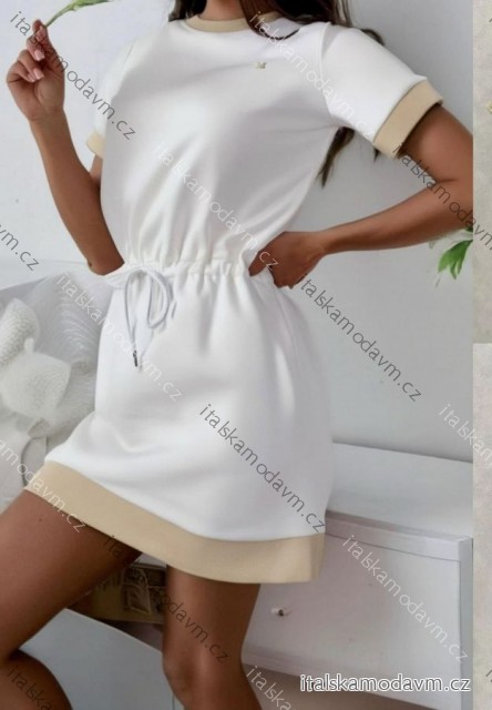 Šaty krátke letné sťahovací krátky rukáv dámske (XS/S/M ONE SIZE) TALIANSKA MÓDA IMD25033