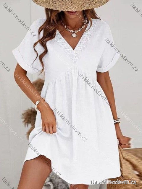Šaty krátké bavlněné letní mušelín krátký rukáv dámské (XS/S/M ONE SIZE) ITALSKÁ MÓDA IMD25041