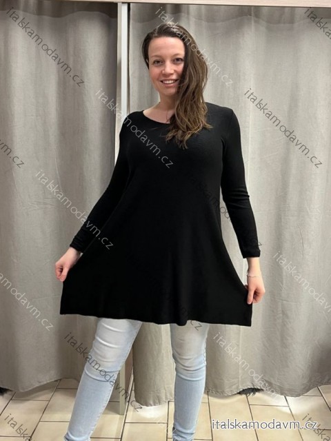 Prodloužená tunika/Šaty sťahovacie dlhý rukáv dámske nadrozmer (40/42/44 ONE SIZE) TALIANSKA MÓDA IM424ELISA/DUR 40/42 čierna