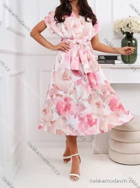 Šaty dlouhé květované krátký rukáv dámské (S/M/L ONE SIZE) ITALSKÁ MÓDA IMWMY25415