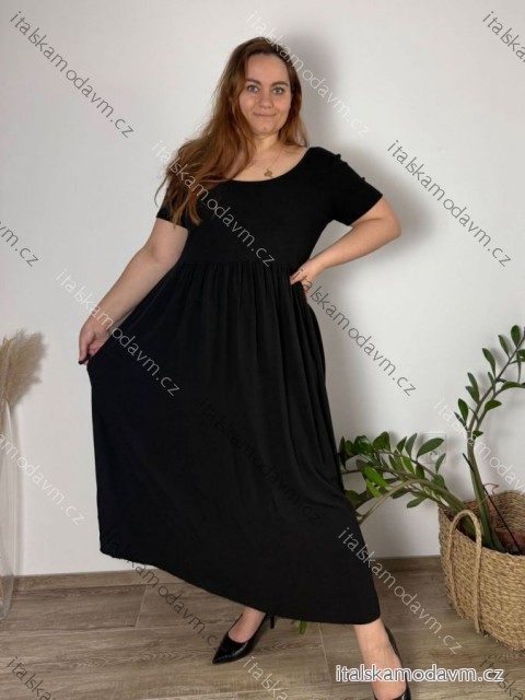 Šaty dlouhé volnočasové letní dámské nadrozměr (44/46/48 ONE SIZE) ITALSKÁ MÓDA IM425MARIA-V/DUR černá 46/48