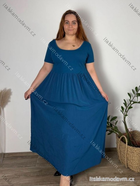 Šaty dlhé voľnočasové letné dámske nadrozmer (44/46/48 ONE SIZE) TALIANSKA MÓDA IM425MARIA-V/DUR petrolejová 46/48