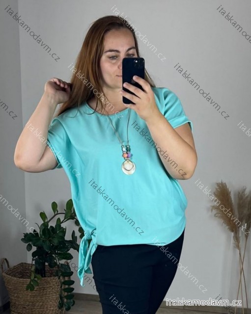 Tunika s přívěskem krátký rukáv dámská nadrozměr (48/50/52 ONE SIZE) ITALSKÁ MÓDA IM425031/DUR mintová 48/50