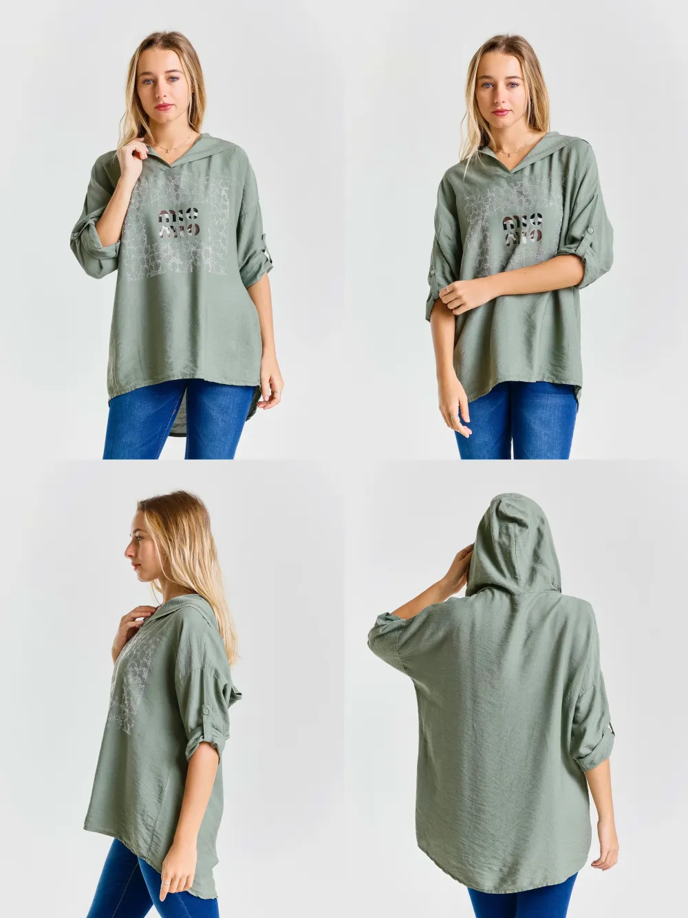 Tunika prodloužená s kapucí 3/4 dlouhý rukáv dámská (S/M/L ONE SIZE) ITALSKÁ MÓDA IMPLI2505941