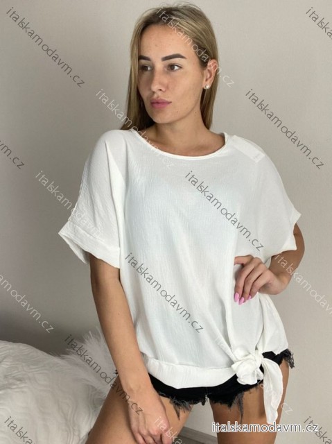 Tunika s přívěskem krátký rukáv dámská nadrozměr (L/XL/2XL ONE SIZE) ITALSKÁ MÓDA IMD23316/DU bílá