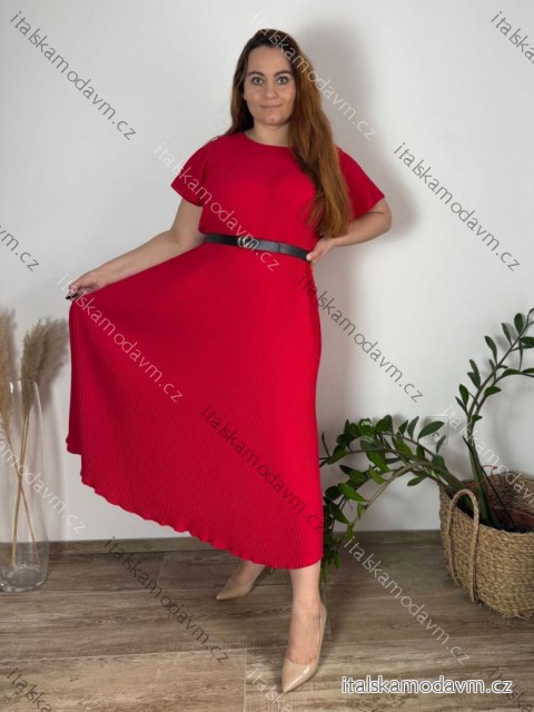 Šaty dlhé elegantní plisované krátky rukáv dámske nadrozmer (54/56/58 ONE SIZE) TALIANSKA MÓDA IM425AMOR/DR