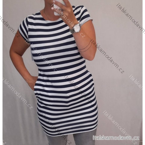 Šaty klasik krátky rukáv letné prúžok dámske (uni L/XL) Talianska MODA IM721JIRA