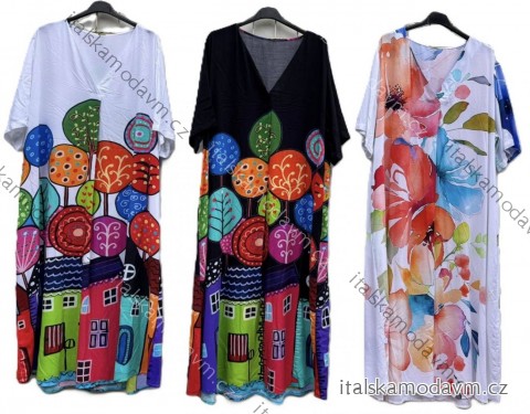 Šaty dlhé voľnočasové krátky rukáv dámske nadrozmer (46/48/50 ONE SIZE) TALIANSKA MÓDA IMD25086