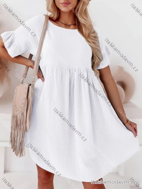 Šaty krátke letné mušelínové krátky rukáv dámske (XS/S/M ONE SIZE) TALIANSKA MÓDA IMD25100