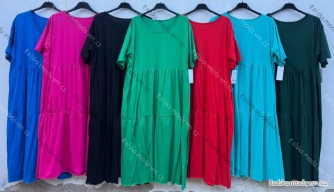 Šaty dlhé voľnočasové krátky rukáv dámske nadrozmer (48/50/52 ONE SIZE) TALIANSKA MÓDA IMD25105