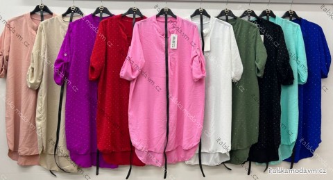Košile prodloužená třpytivá s páskem 3/4 dlouhý rukáv dámská nadrozměr (46/48/50 ONE SIZE) ITALSKÁ MÓDA IM425250