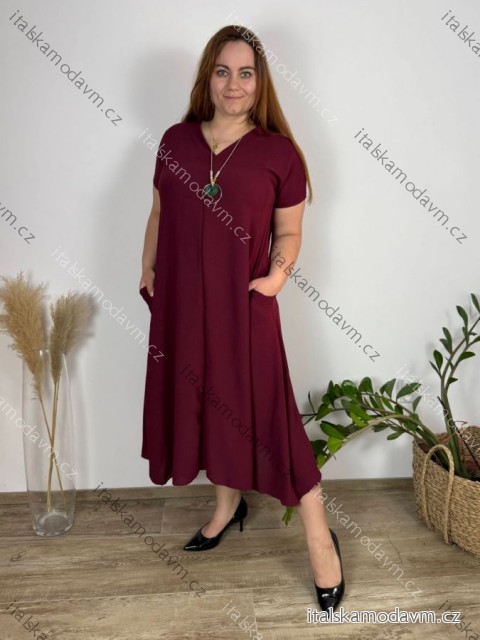 Šaty dlouhé s príveskom krátky rukáv dámske nadrozmer (48/50/52 ONE SIZE) TALIANSKA MÓDA IM425APOLENA/DUR
