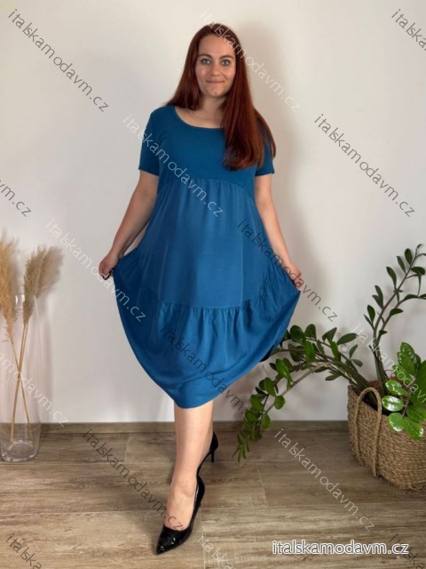 Šaty dlhé voľnočasové krátky rukáv dámske nadrozmer ORIANA (48/50/52 ONE SIZE) TALIANSKA MÓDA IM425236