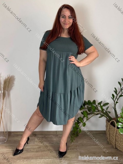 Šaty dlhé voľnočasové krátky rukáv dámske nadrozmer ORIANA (48/50/52 ONE SIZE) TALIANSKA MÓDA IM425236/DUR 50/52 zelená olivová