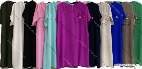 Šaty volnočasové letní krátký rukáv dámské nadrozměr (50/52/54 ONE SIZE) ITALSKÁ MÓDA IMC25257