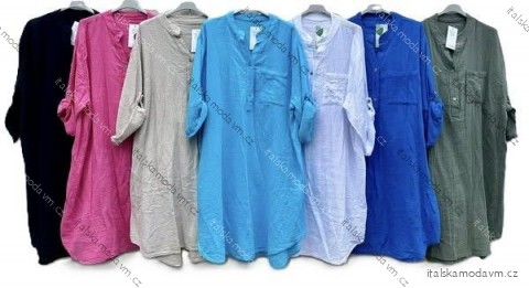 Tunika košilová 3/4 dlouhý rukáv dámská nadrozměr (52/54/56 ONE SIZE) ITALSKÁ MÓDA IMD25124