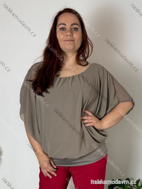 Blúzka tunika krátky rukáv dámska nadrozmer (2XL/3XL) TALIANSKA MÓDA IMD23343/DUR béžová