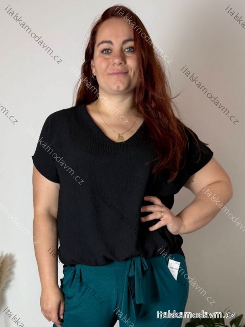 Tunika/blúzka krátky rukáv dámska nadrozmer (2XL/3XL/4XL ONE SIZE) TALIANSKA MÓDA IMD231458/ DR černá