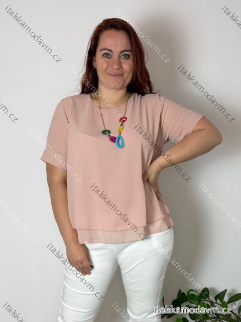 Tunika elegantní s přívěskem krátký rukáv dámská nadrozměr (46/48/50 ONE SIZE) ITALSKÁ MÓDA IMSM25MILANO/DU 48/50 růžová starorůžová