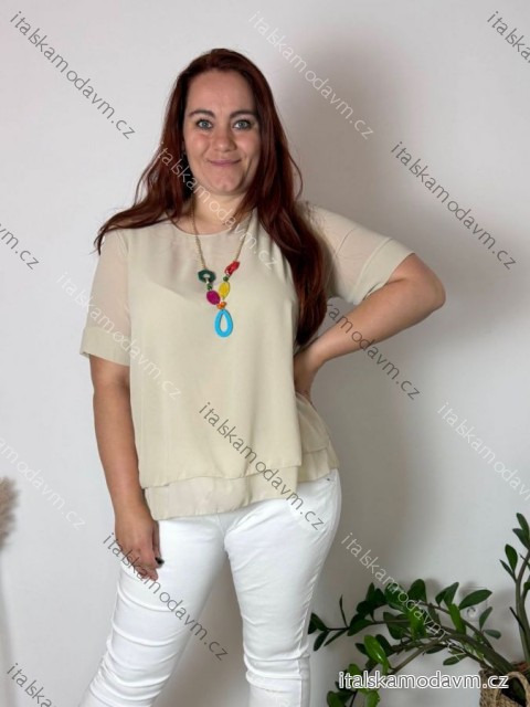 Tunika elegantní s přívěskem krátky rukáv dámska nadrozmer (46/48/50 ONE SIZE) TALIANSKA MÓDA IMSM25MILANO/DU 48/50 béžová