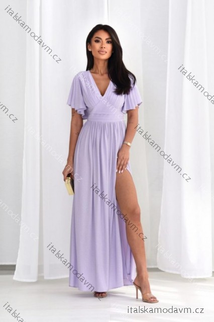 Šaty dlouhé elegantní krátký rukáv dámské nadrozměr (36-48) POLSKÁ MÓDA PMLMC25CELINE fialová světlá 44